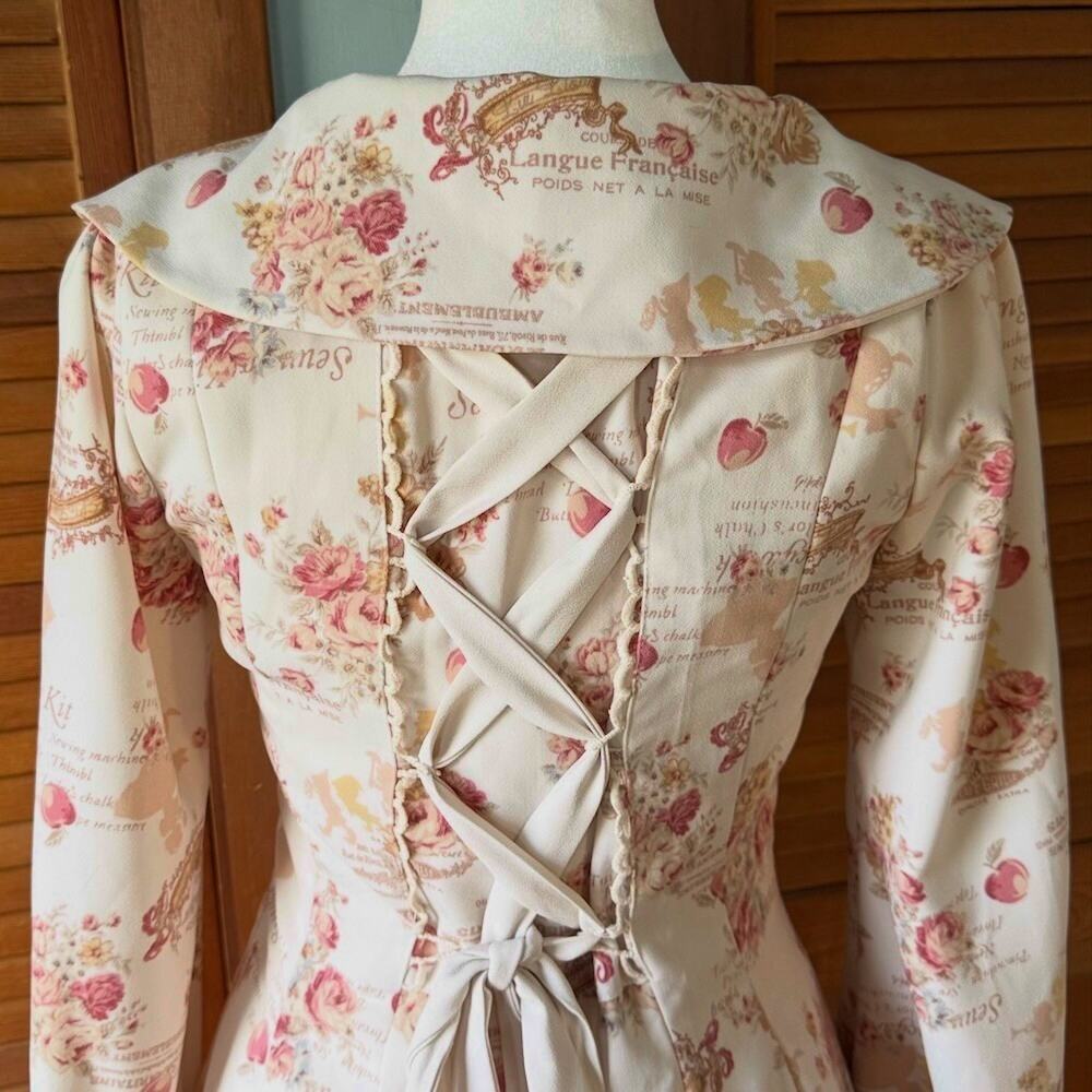 Liz Lisa J-fashion Gyaru Himekaji Victorian Rose Ivory Lace-Up Back Dress XS - Picture 9 of 11